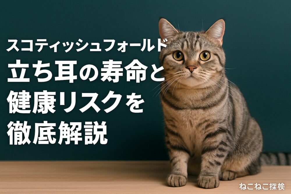 縞柄の立ち耳のスコティッシュフォールドがおとなしく座っている