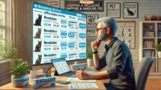 Webページで猫の薬サイトを見る男性