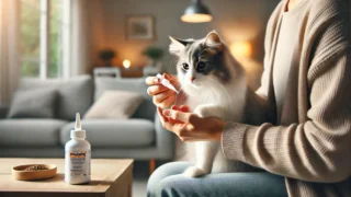 猫にレボリューションを滴下する飼い主